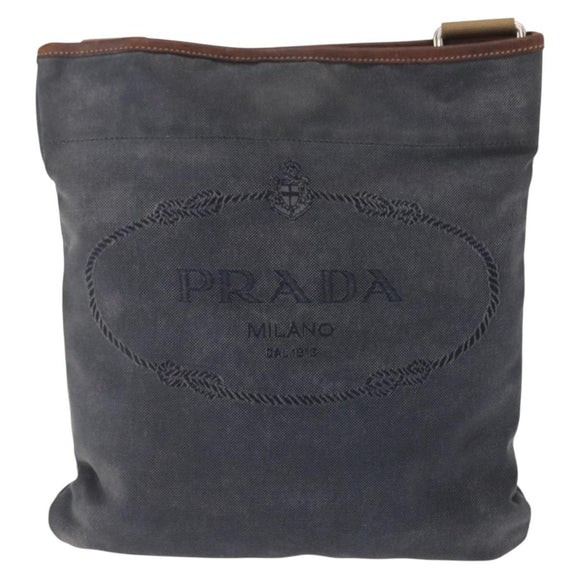 PRADA Shoulder Bag Canvas Navy Silver Auth ka744