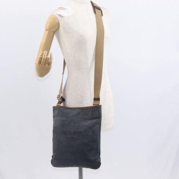 PRADA Shoulder Bag Canvas Navy Silver Auth ka744