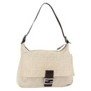 FENDI Zucca Canvas Mamma Baguette Shoulder Bag Beige Silver Auth ka745-1