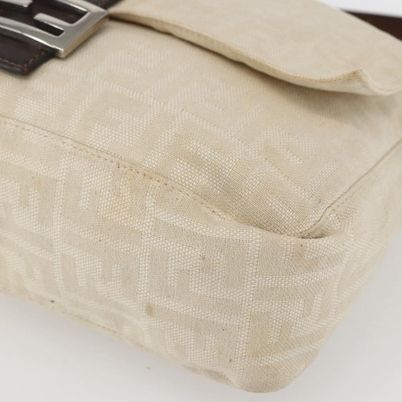 FENDI Zucca Canvas Mamma Baguette Shoulder Bag Beige Silver Auth ka745