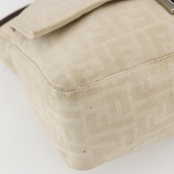 FENDI Zucca Canvas Mamma Baguette Shoulder Bag Beige Silver Auth ka745