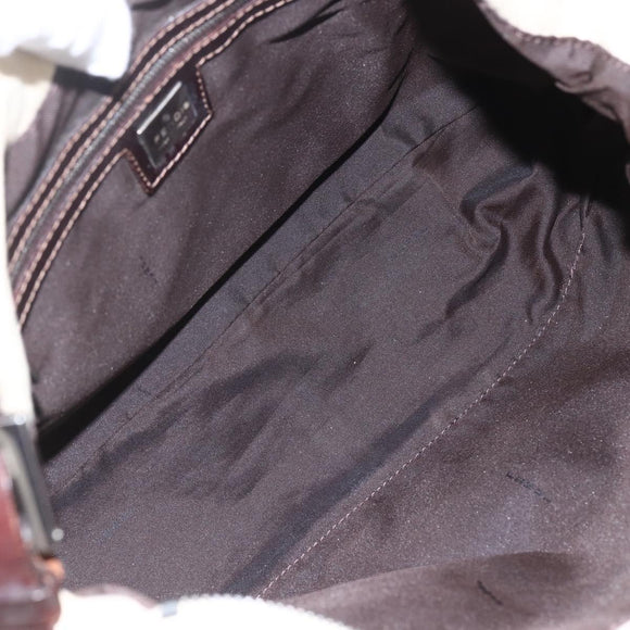 FENDI Zucca Canvas Mamma Baguette Shoulder Bag Beige Silver Auth ka745