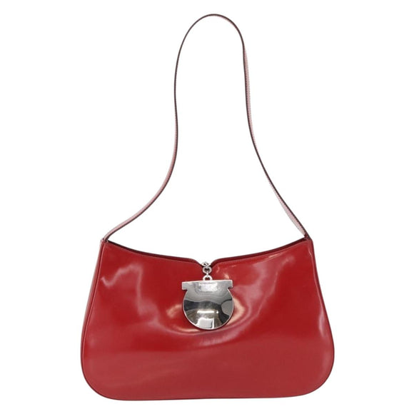 Salvatore Ferragamo Shoulder Bag Patent leather Red Silver Auth ka746