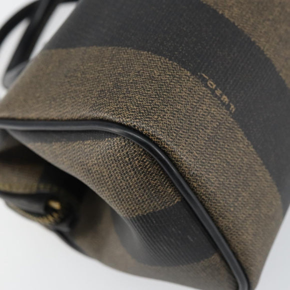 FENDI Pecan Canvas Hand Bag PVC Black Brown Auth ka747