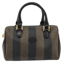 FENDI Pecan Canvas Hand Bag PVC Black Brown Auth ka747-13