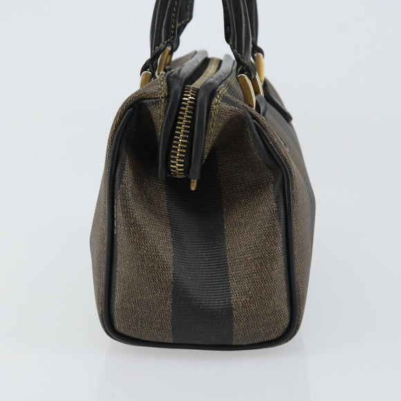 FENDI Pecan Canvas Hand Bag PVC Black Brown Auth ka747