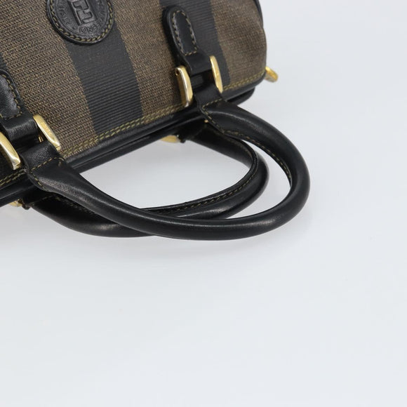 FENDI Pecan Canvas Hand Bag PVC Black Brown Auth ka747