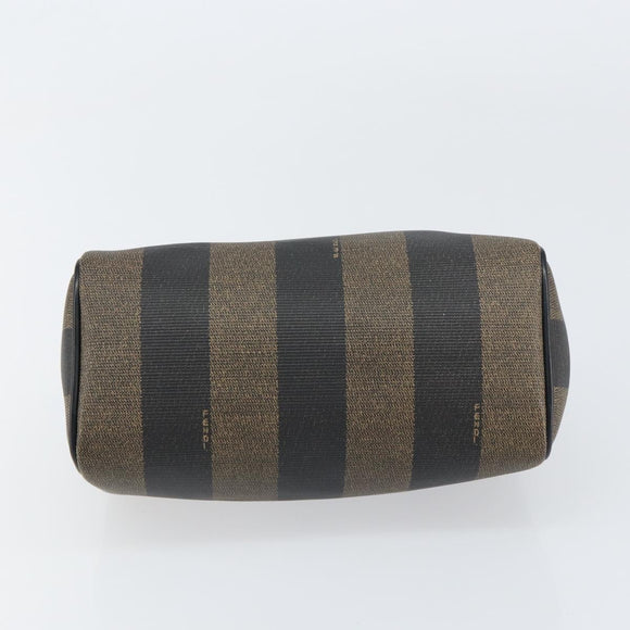 FENDI Pecan Canvas Hand Bag PVC Black Brown Auth ka747