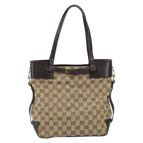 GUCCI GG Canvas Tote Bag Beige Gold 107757 Auth ka751