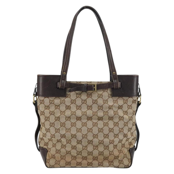 GUCCI GG Canvas Tote Bag Beige Gold 107757 Auth ka751