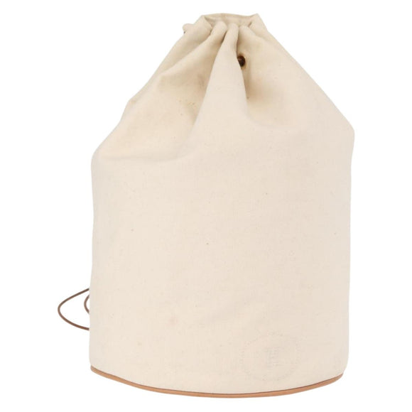 HERMES Porochon Mimir GM Shoulder Bag Canvas White Gold Auth ka758