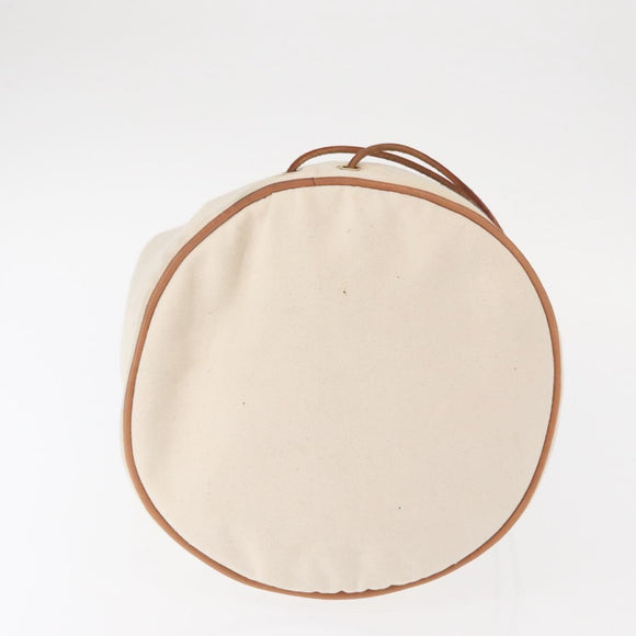 HERMES Porochon Mimir GM Shoulder Bag Canvas White Gold Auth ka758