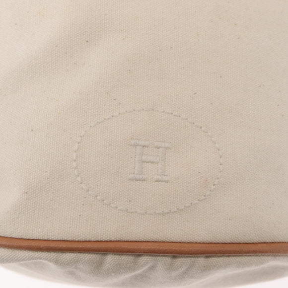 HERMES Porochon Mimir GM Shoulder Bag Canvas White Gold Auth ka758