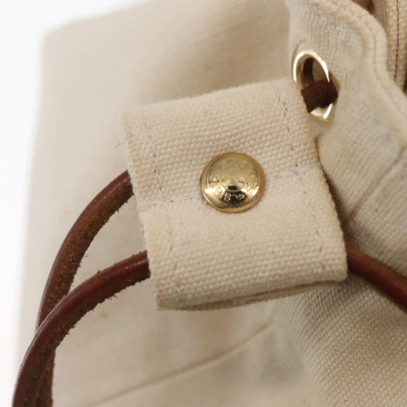 HERMES Porochon Mimir GM Shoulder Bag Canvas White Gold Auth ka758