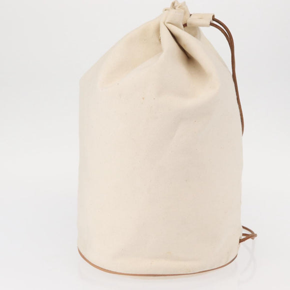 HERMES Porochon Mimir GM Shoulder Bag Canvas White Gold Auth ka758