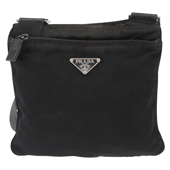 PRADA Shoulder Bag Nylon Black Silver Auth ka765