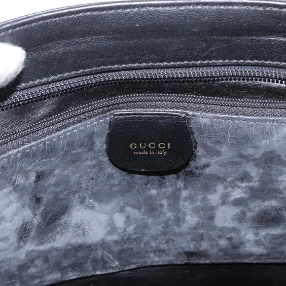 GUCCI Bamboo Hand Bag Leather Black Gold 001 2855 1875 0 Auth ka770