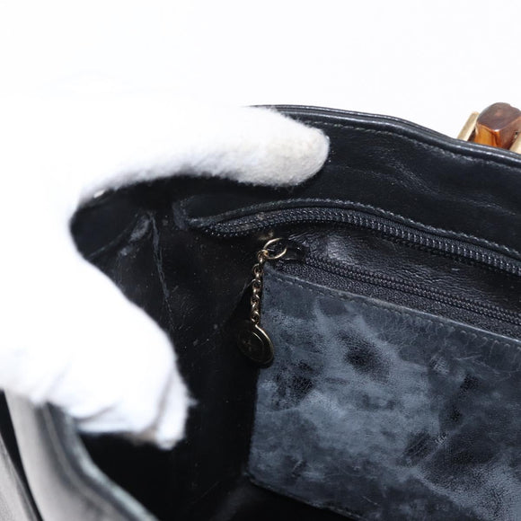 GUCCI Bamboo Hand Bag Leather Black Gold 001 2855 1875 0 Auth ka770