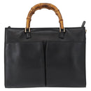 GUCCI Bamboo Hand Bag Leather Black Gold 001 2855 1875 0 Auth ka770-2