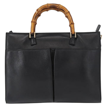 GUCCI Bamboo Hand Bag Leather Black Gold 001 2855 1875 0 Auth ka770 - 0