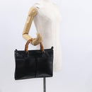 GUCCI Bamboo Hand Bag Leather Black Gold 001 2855 1875 0 Auth ka770-22