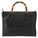 GUCCI Bamboo Hand Bag Leather Black Gold 001 2855 1875 0 Auth ka770-3
