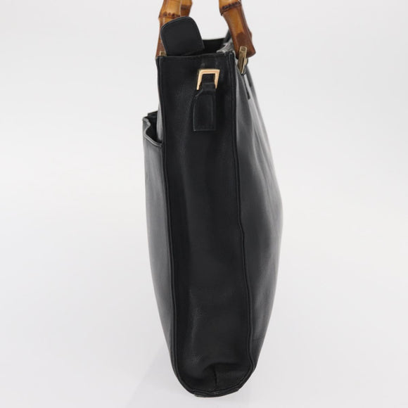 GUCCI Bamboo Hand Bag Leather Black Gold 001 2855 1875 0 Auth ka770