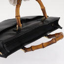 GUCCI Bamboo Hand Bag Leather Black Gold 001 2855 1875 0 Auth ka770-6