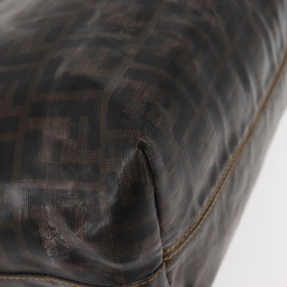 FENDI Zucca Canvas Tote Bag Coated Canvas Black Brown Auth ka771