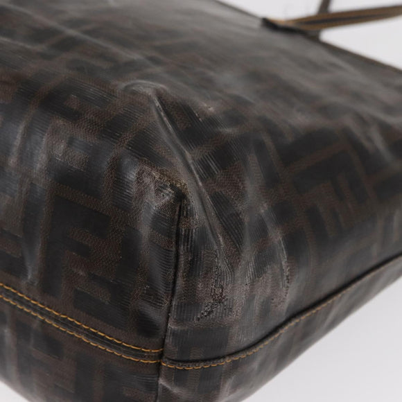 FENDI Zucca Canvas Tote Bag Coated Canvas Black Brown Auth ka771