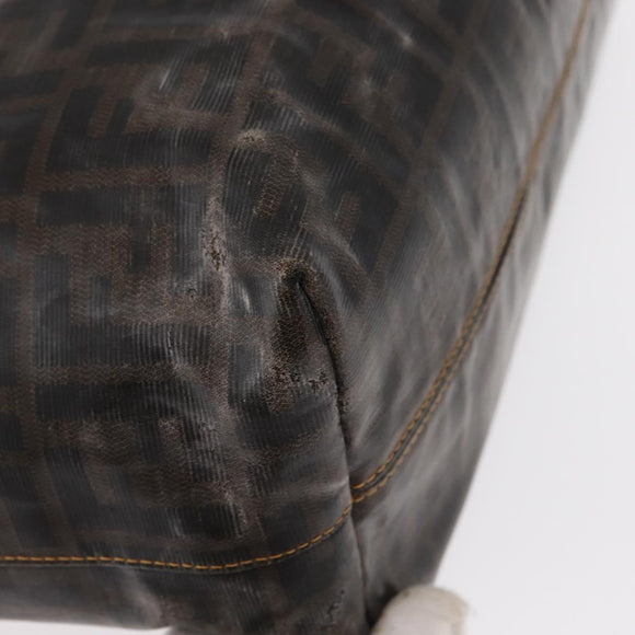 FENDI Zucca Canvas Tote Bag Coated Canvas Black Brown Auth ka771