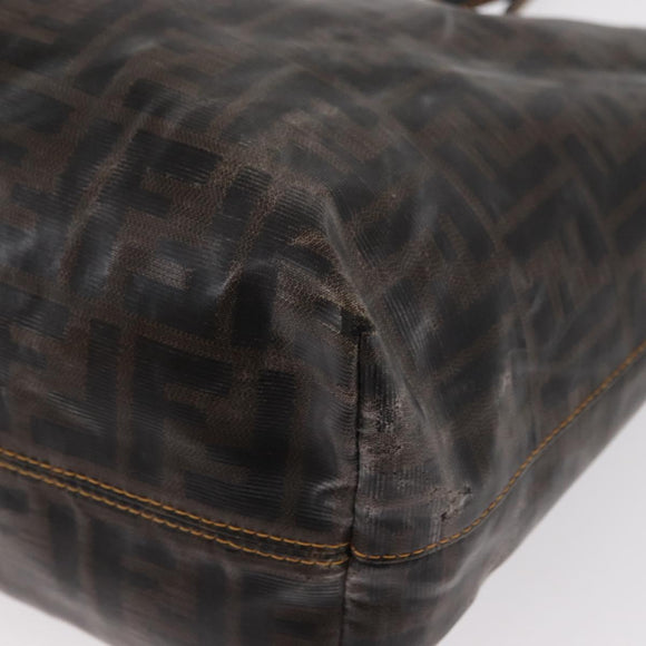 FENDI Zucca Canvas Tote Bag Coated Canvas Black Brown Auth ka771