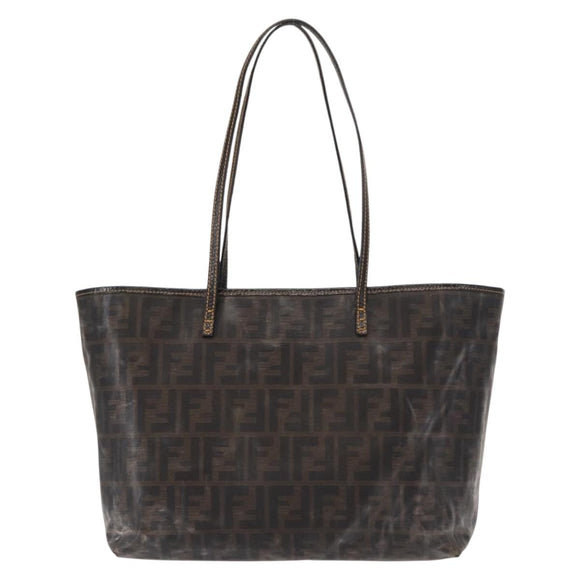 FENDI Zucca Canvas Tote Bag Coated Canvas Black Brown Auth ka771