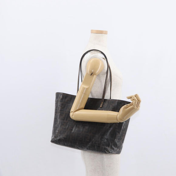 FENDI Zucca Canvas Tote Bag Coated Canvas Black Brown Auth ka771