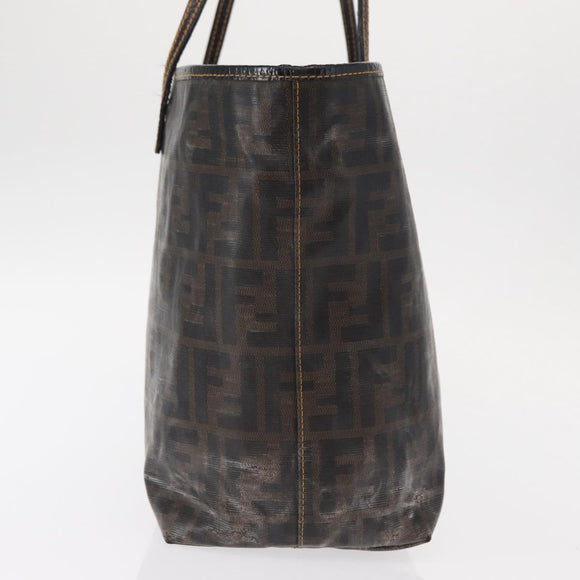 FENDI Zucca Canvas Tote Bag Coated Canvas Black Brown Auth ka771