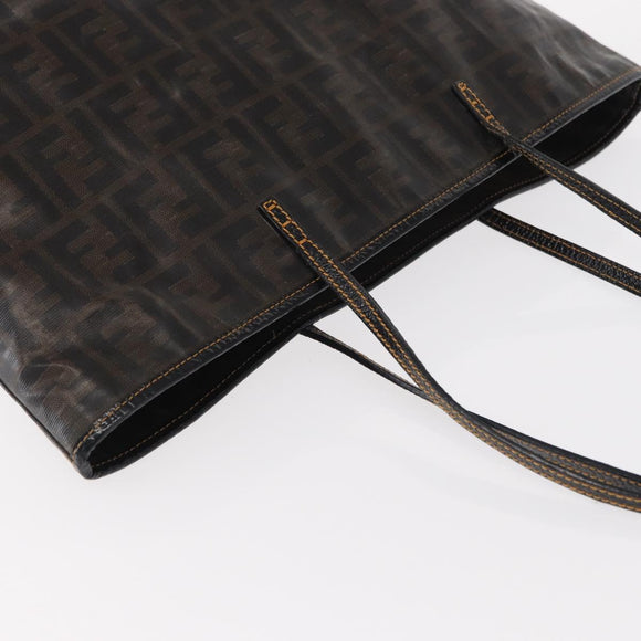 FENDI Zucca Canvas Tote Bag Coated Canvas Black Brown Auth ka771
