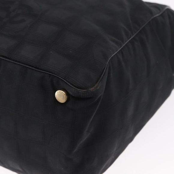 CHANEL New Travel Line Tote Bag Nylon Black Gold CC Auth ka772
