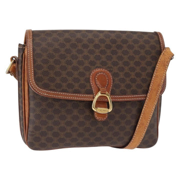 CELINE Macadam Canvas Shoulder Bag PVC Leather Brown Gold Auth ka776