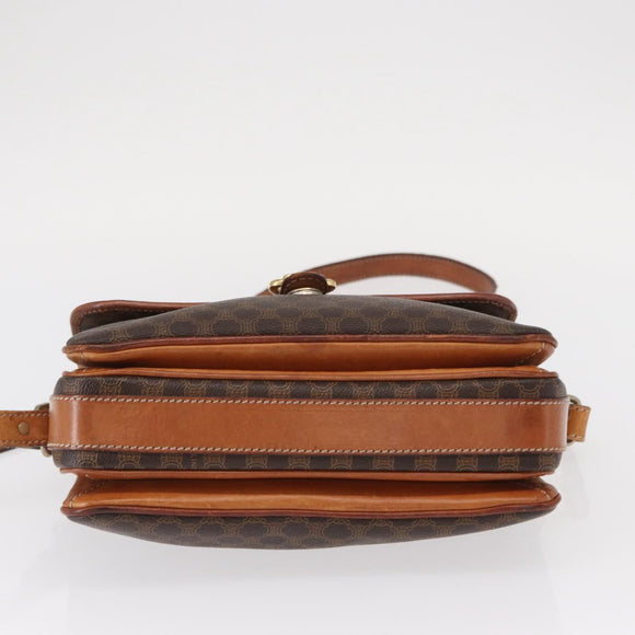 CELINE Macadam Canvas Shoulder Bag PVC Leather Brown Gold Auth ka776