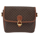 CELINE Macadam Canvas Shoulder Bag PVC Leather Brown Gold Auth ka776-2