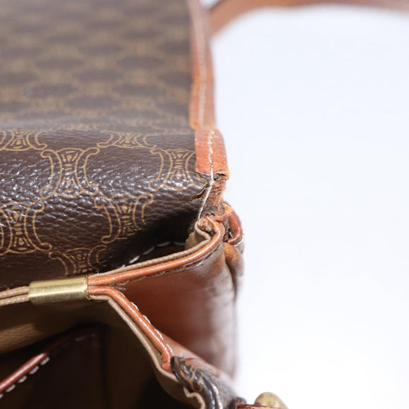 CELINE Macadam Canvas Shoulder Bag PVC Leather Brown Gold Auth ka776