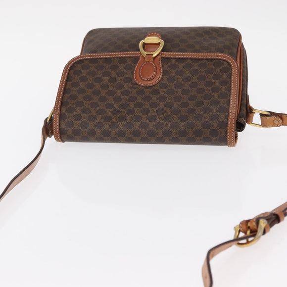 CELINE Macadam Canvas Shoulder Bag PVC Leather Brown Gold Auth ka776