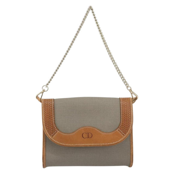 Christian Dior Shoulder Bag PVC Gray Gold Auth ka778