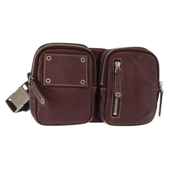 GUCCI Waist Bag Leather Bordeaux Silver 201846 Auth ka781