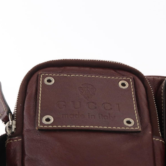 GUCCI Waist Bag Leather Bordeaux Silver 201846 Auth ka781