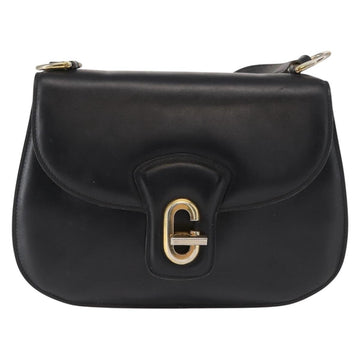 GUCCI Shoulder Bag Leather Black Gold Auth ka783 - 0