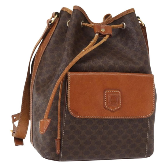 CELINE Macadam Canvas Shoulder Bag PVC Leather 2way Brown Gold Auth ka784