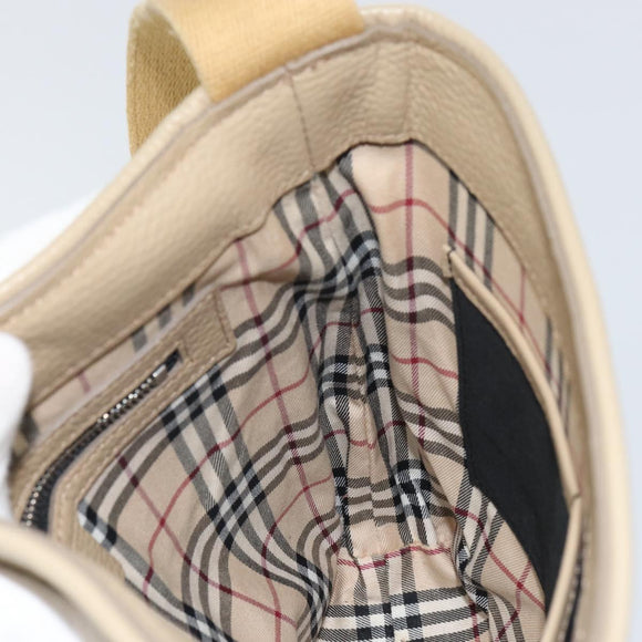 BURBERRY Shoulder Bag Leather Beige Silver Auth ka786