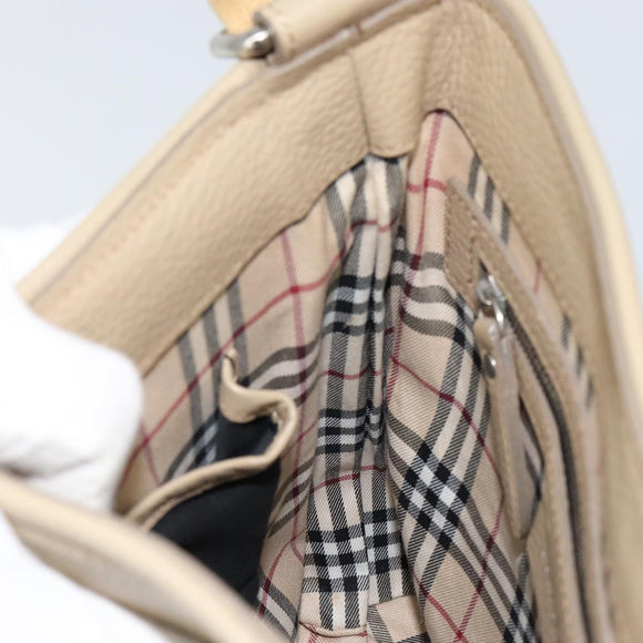 BURBERRY Shoulder Bag Leather Beige Silver Auth ka786