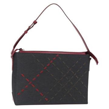 BURBERRY Nova Check Shoulder Bag Nylon Leather Gray Silver Auth ka787